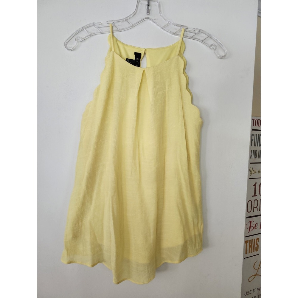 BCX Women's Shirt Yellow Strappy Lightweight Flowy Classic Scalloped Small